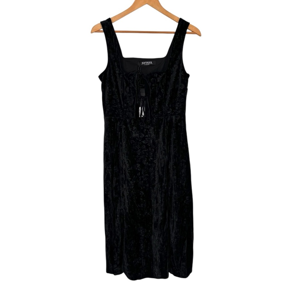 Disturbia Maggie Tie Front Apron Midi Dress in Black size 6 Floral Velour NWT - Picture 4 of 13